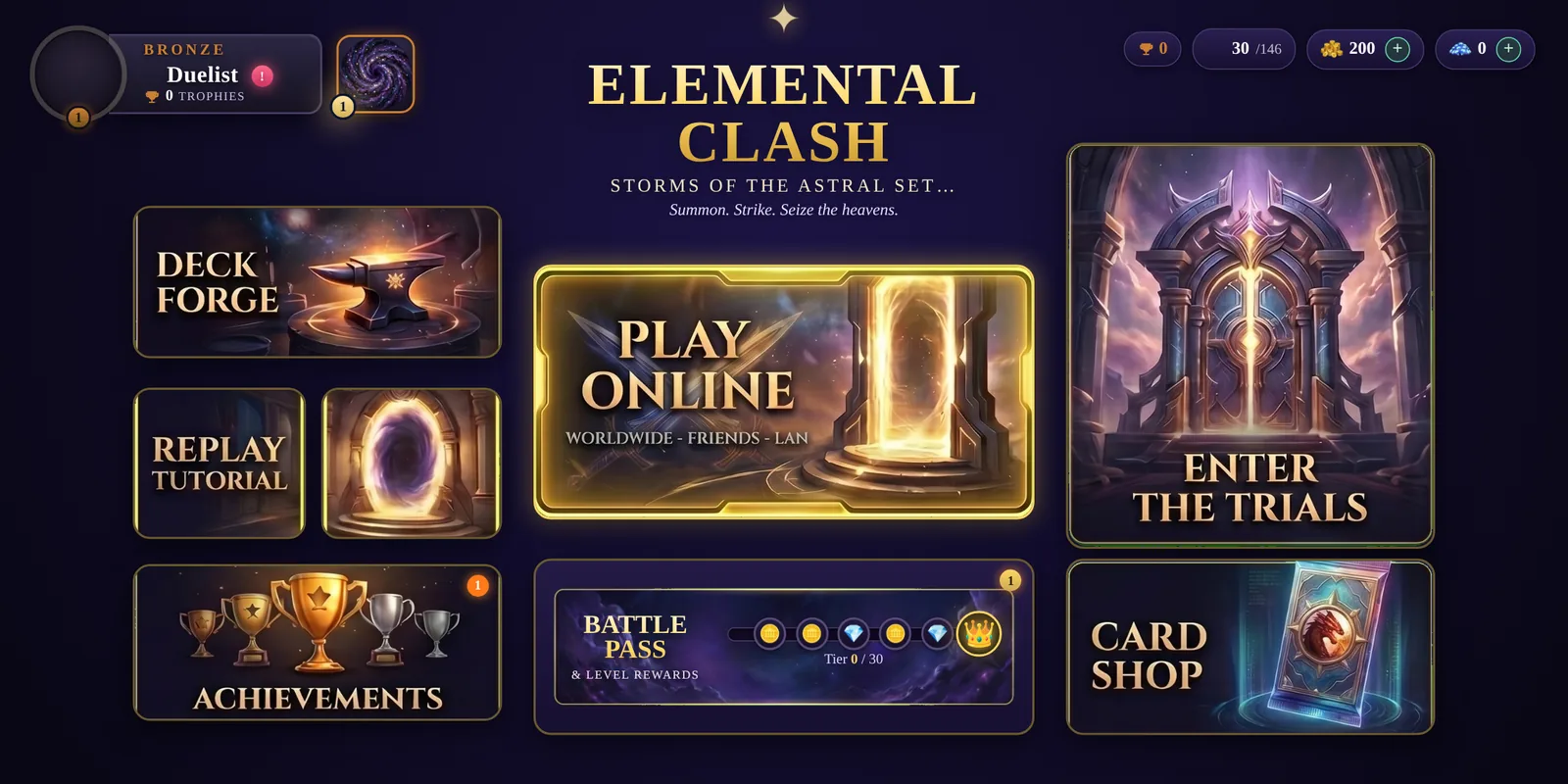 Elemental Clash: Main menu
