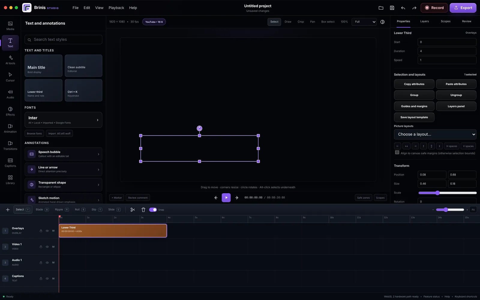 Brinis Studio video editor in Black Glass