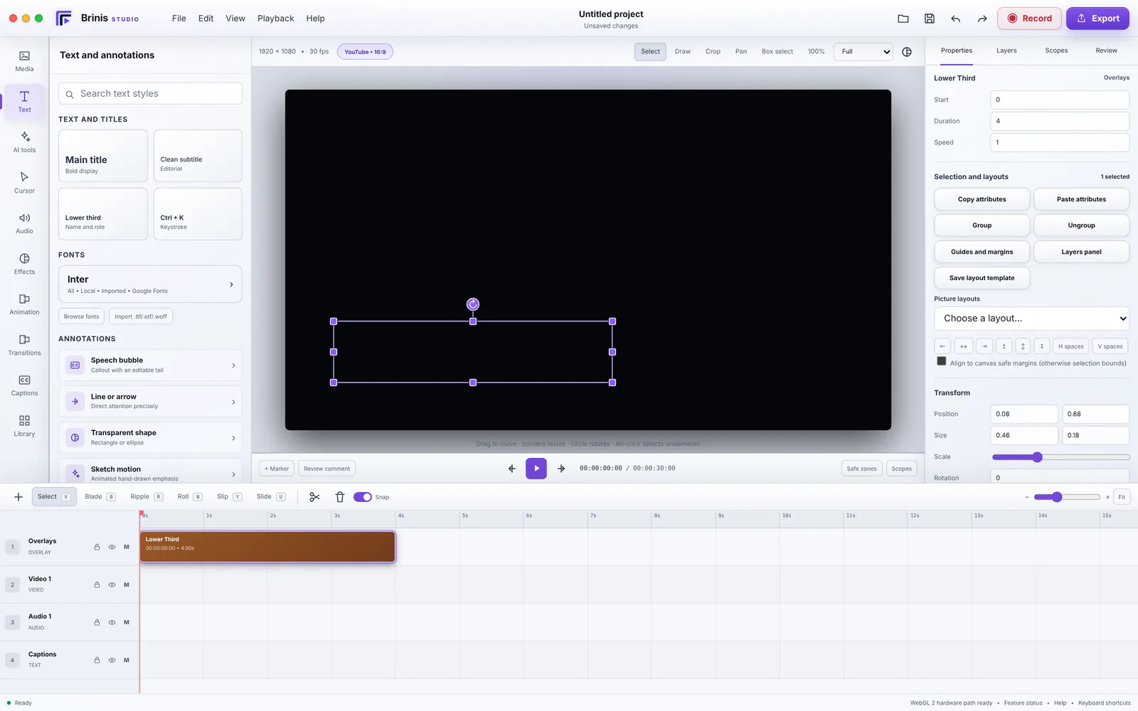 Brinis Studio video editor in White Glass